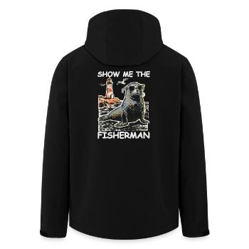 Lustiger Seehund Sucht Fisch - Recycelte Männer Softshell-Jacke von Stanley/Stella - Schwarz - Hinten - AI Model Male 185 light (185cm)