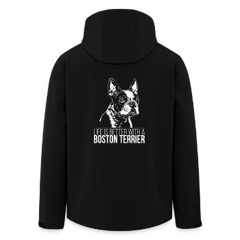 BOSTON TERRIER life is better dogs dog Wilsigns - Men’s Recycled Softshell Jacket by Stanley/Stella - black - Back - AI Model Male 185 light (185cm)