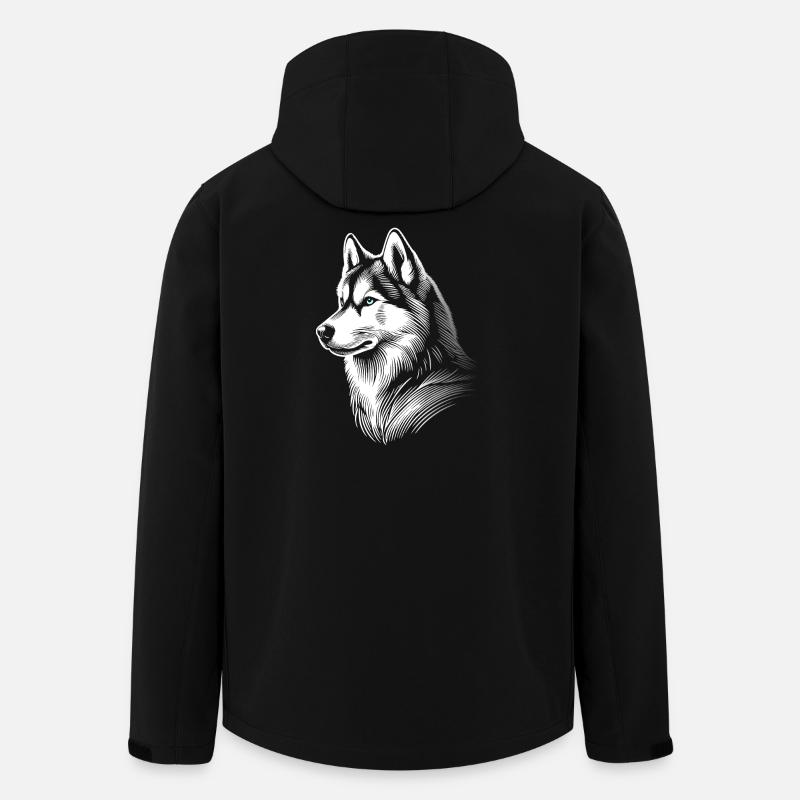 Huskykopf, schwarz-weiß, Hundeschlitten - Recycelte Männer Softshell-Jacke von Stanley/Stella - Schwarz