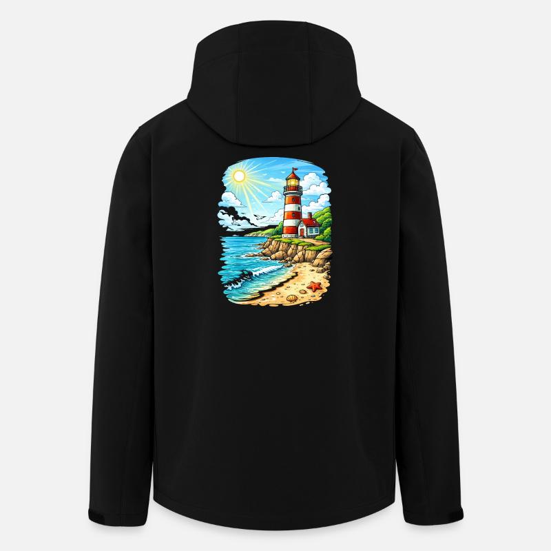 Leuchtturm am sonnigen Küstenstrand - Recycelte Männer Softshell-Jacke von Stanley/Stella - Schwarz