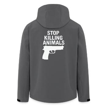 Stop Animal Murder – Statement Shirt - Men’s Recycled Softshell Jacket by Stanley/Stella - black - Back - AI Model Male 185 light (185cm)