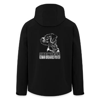 GERMAN WIREHAIRED POINTER Life is better Wilsigns - Men’s Recycled Softshell Jacket by Stanley/Stella - black - Back - AI Model Male 185 light (185cm)