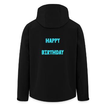 ANNIVERSARY. HAPPY BIRTHDAY. HAPPY BIRTHDAY. - Men’s Recycled Softshell Jacket by Stanley/Stella - black - Back - AI Model Male 185 light (185cm)