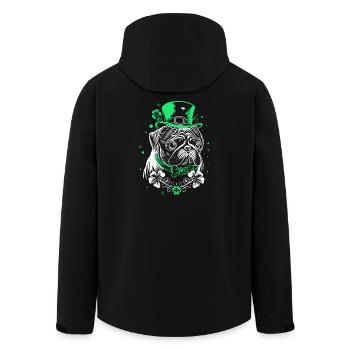 Pug with St Patrick's Day Hat - Men’s Recycled Softshell Jacket by Stanley/Stella - black - Back - AI Model Male 185 light (185cm)