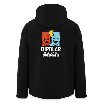 Bipolar What’s Your Superpower – Statement Design - Recycelte Männer Softshell-Jacke von Stanley/Stella - Schwarz - Hinten - AI Model Male 185 light (185cm)