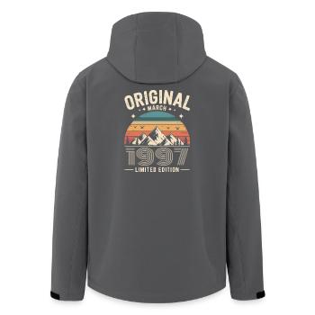 Vintage Born in March 1997 Original 29 years ago - Men’s Recycled Softshell Jacket by Stanley/Stella - anthracite - Back - AI Model Male 185 light (185cm)