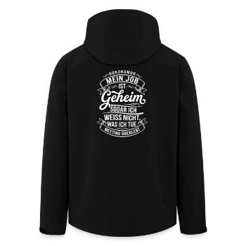 My Job Is Secret – Vintage Typo Shirt - Men’s Recycled Softshell Jacket by Stanley/Stella - black - Back - AI Model Male 185 light (185cm)
