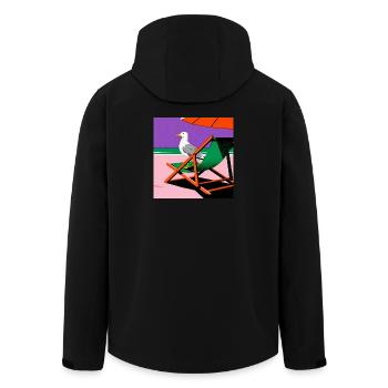 Colorful beach chair and seagull - Men’s Recycled Softshell Jacket by Stanley/Stella - black - Back - AI Model Male 185 light (185cm)