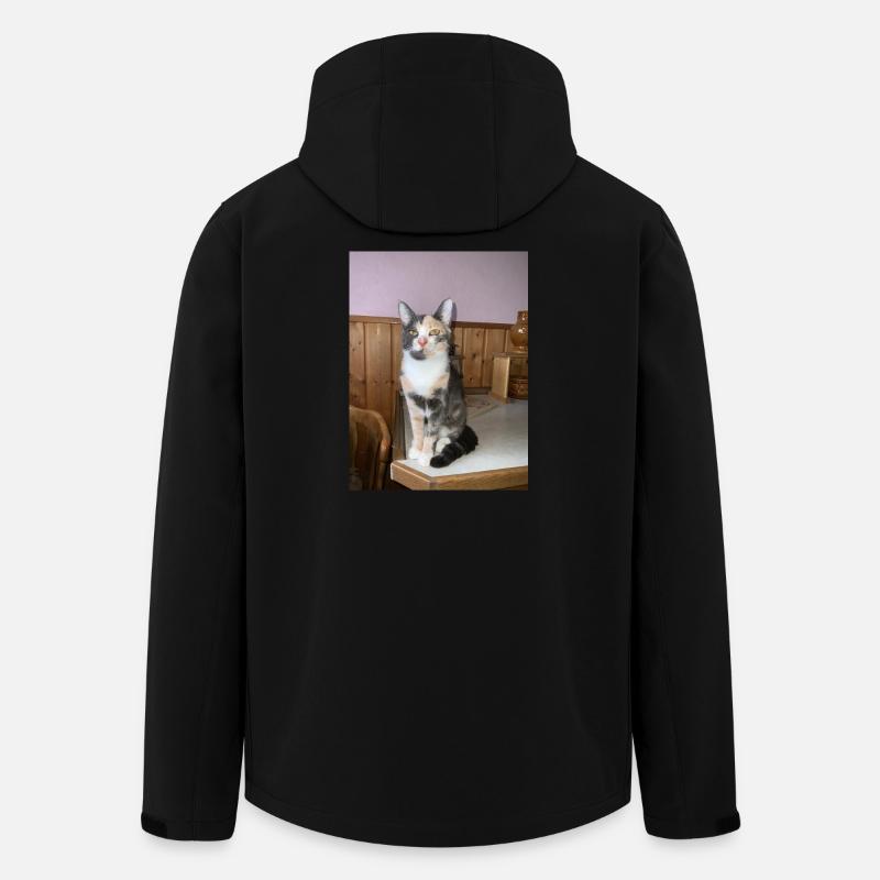 Calico Katzenporträt im Holzambiente - Recycelte Männer Softshell-Jacke von Stanley/Stella - Schwarz