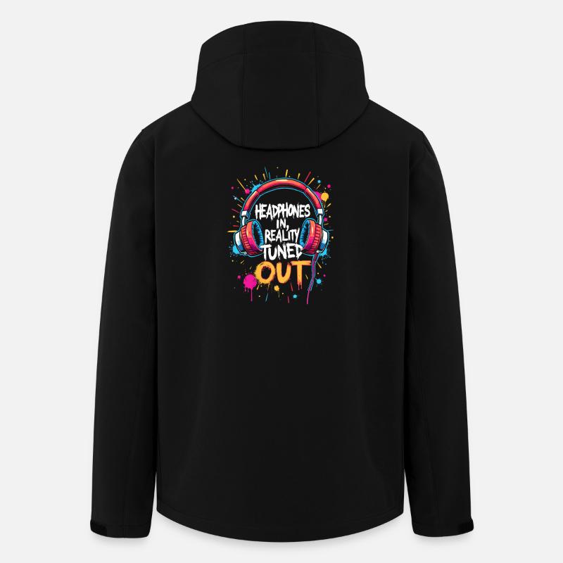 CASQUE, RÉALITÉ DÉCONNECTÉE, MUSIQUE - Veste softshell homme en polyester recyclé Stanley/Stella - noir