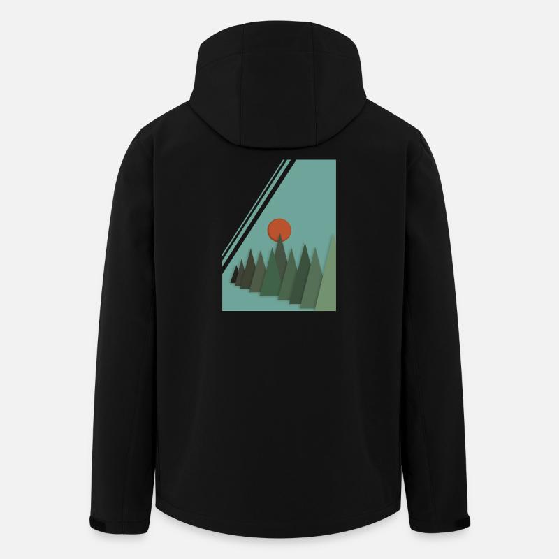 Abstrakte Berglandschaft mit roter Sonne - Recycelte Männer Softshell-Jacke von Stanley/Stella - Schwarz