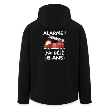 Alarme J’ai Déjà 15 Ans, Anniversaire Pompier - Veste softshell homme en polyester recyclé Stanley/Stella - noir - Dos - AI Model Male 185 light (185cm)