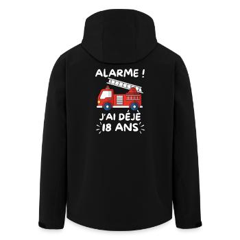 Alarme J’ai Déjà 18 Ans, Anniversaire Pompier - Veste softshell homme en polyester recyclé Stanley/Stella - noir - Dos - AI Model Male 185 light (185cm)