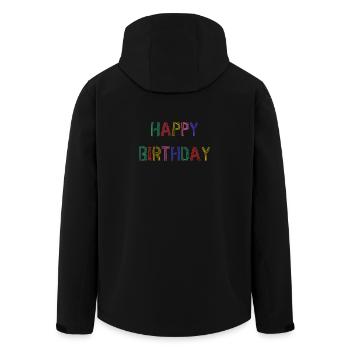 HAPPY BIRTHDAY. HAPPY BIRTHDAY. ANNIVERSARY. - Men’s Recycled Softshell Jacket by Stanley/Stella - black - Back - AI Model Male 185 light (185cm)