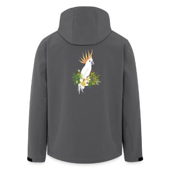 Cockatoo bird with lush plants and flowers - Men’s Recycled Softshell Jacket by Stanley/Stella - black - Back - AI Model Male 185 light (185cm)