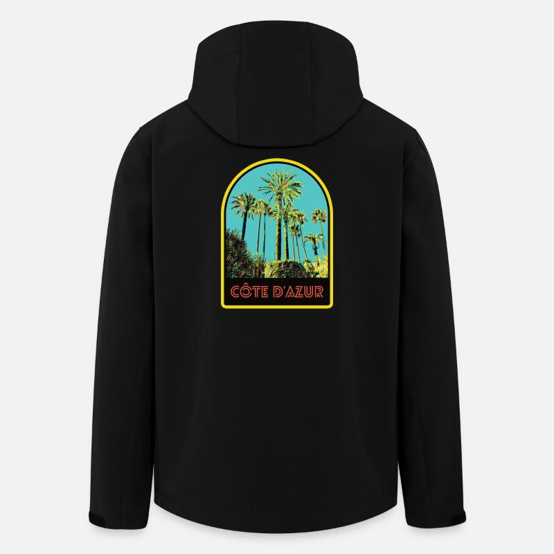 llustration palmiers emblématiques, Còte d'Azur - Veste softshell homme en polyester recyclé Stanley/Stella - noir