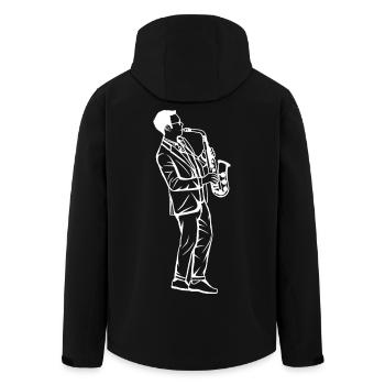 Dessin de garçon au saxophone - Veste softshell homme en polyester recyclé Stanley/Stella - noir - Dos - AI Model Male 185 light (185cm)