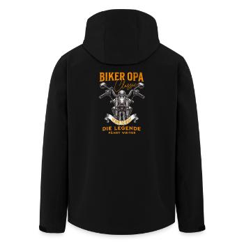 Biker Opa – Die Legende fährt weiter - Recycelte Männer Softshell-Jacke von Stanley/Stella - Schwarz - Hinten - AI Model Male 185 light (185cm)