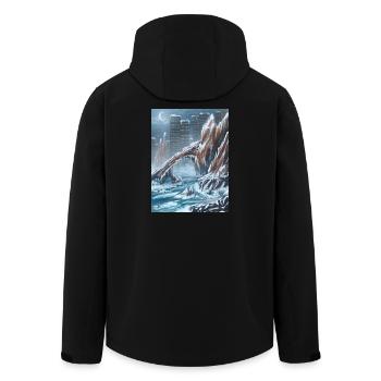 Icy Rocky Bridge over City - Men’s Recycled Softshell Jacket by Stanley/Stella - black - Back - AI Model Male 185 light (185cm)