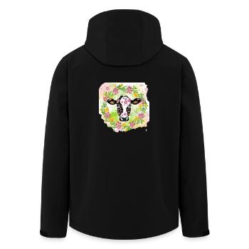 T-shirt à motif de vache avec des fleurs Idée cadeau végétalienne - Veste softshell homme en polyester recyclé Stanley/Stella - noir - Dos - AI Model Male 185 light (185cm)