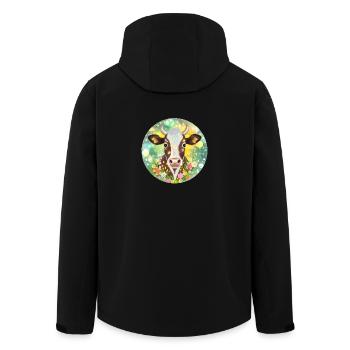 T Shirt Motif Cow with Flower Decoration Gift Idea - Men’s Recycled Softshell Jacket by Stanley/Stella - black - Back - AI Model Male 185 light (185cm)