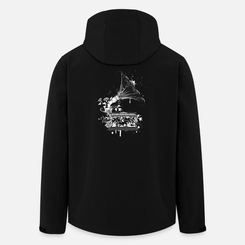 Nostalgic Gramophone – Floral Line Art - Men’s Recycled Softshell Jacket by Stanley/Stella - black