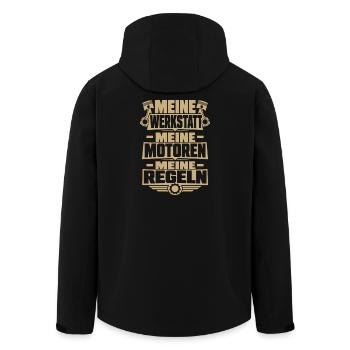 Bester Mechaniker Spruch Werkstatt Chef - Recycelte Männer Softshell-Jacke von Stanley/Stella - Schwarz - Hinten - AI Model Male 185 light (185cm)
