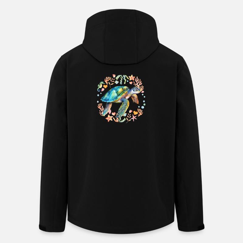 Tortue entourée de créatures marines - Veste softshell homme en polyester recyclé Stanley/Stella - noir