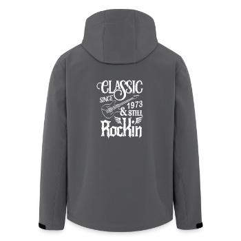 Klassisch seit 1973 und immer noch rockig - Recycelte Männer Softshell-Jacke von Stanley/Stella - Schwarz - Hinten - AI Model Male 185 light (185cm)
