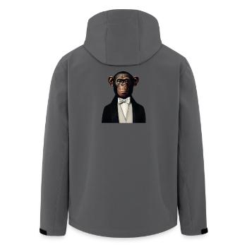 Elegante Schimpansen-Couture | Eleganter Affe im Smoking - Recycelte Männer Softshell-Jacke von Stanley/Stella - Schwarz - Hinten - AI Model Male 185 light (185cm)