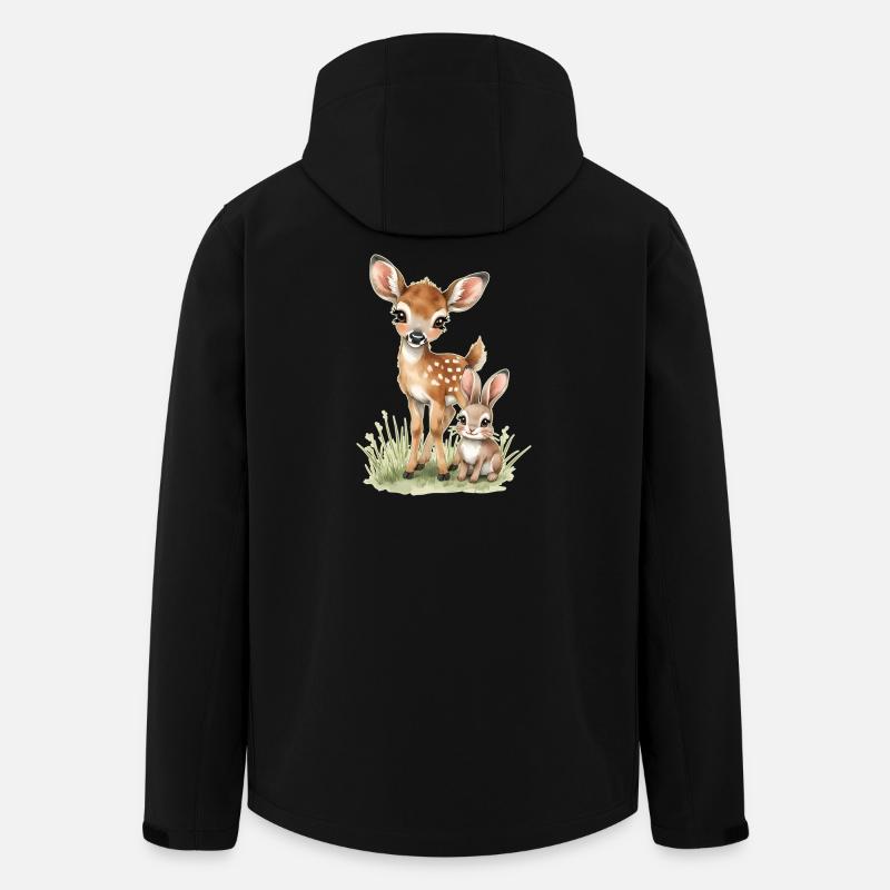 🦌🐰Faon et Tender Bunny – Illustration - Veste softshell homme en polyester recyclé Stanley/Stella - noir