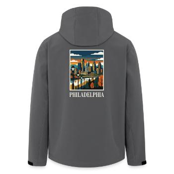 Philadelphia Skyline Sunset Poster - Men’s Recycled Softshell Jacket by Stanley/Stella - black - Back - AI Model Male 185 light (185cm)