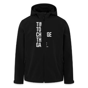 time to change the game - Men’s Recycled Softshell Jacket by Stanley/Stella - black - Front - AI Model Male 185 light (185cm)