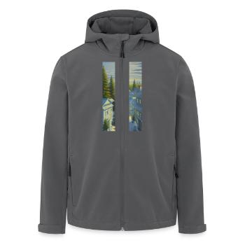 Winter sunset in a cozy village - Men’s Recycled Softshell Jacket by Stanley/Stella - black - Front - AI Model Male 185 light (185cm)