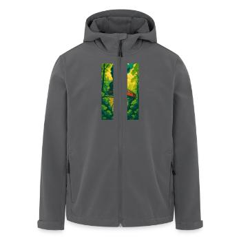 Chemin de fer, Locomotive à vapeur, Train, Forêt, Pont - Veste softshell homme en polyester recyclé Stanley/Stella - noir - Devant - AI Model Male 185 light (185cm)