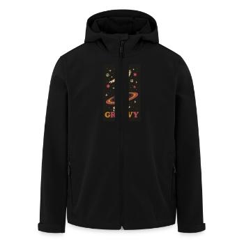 Groovy Galaxy – Tanz auf Saturn - Recycelte Männer Softshell-Jacke von Stanley/Stella - Schwarz - Vorne - AI Model Male 185 light (185cm)