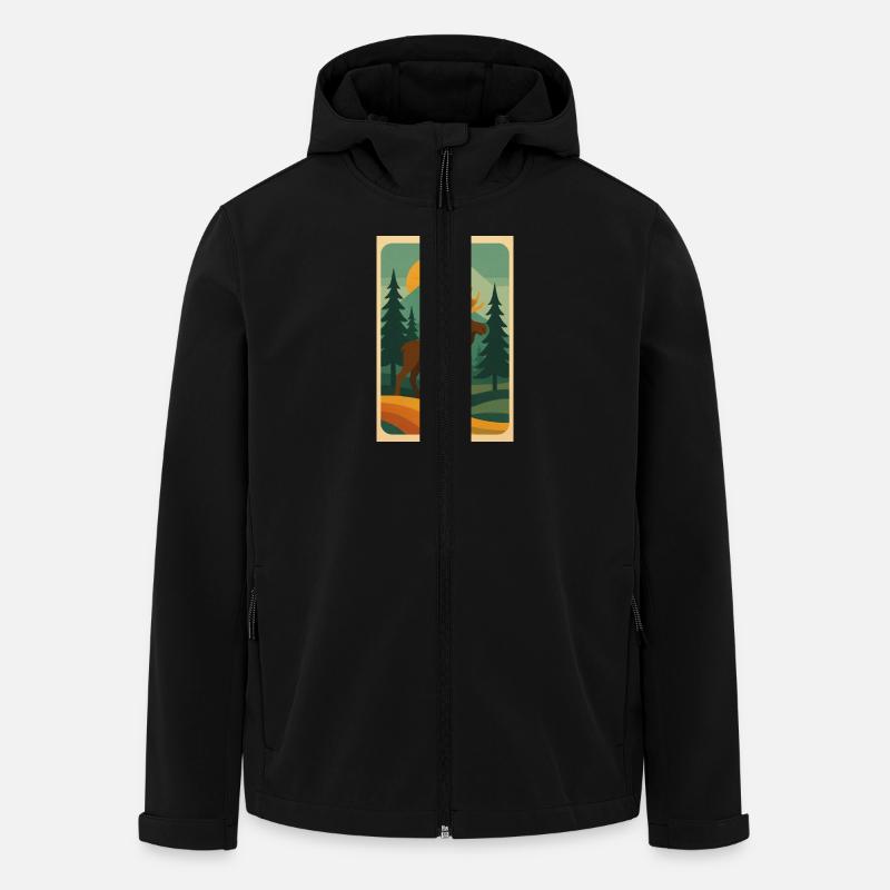 Majestic Moose – Retro Wilderness Vibes - Recycelte Männer Softshell-Jacke von Stanley/Stella - Schwarz