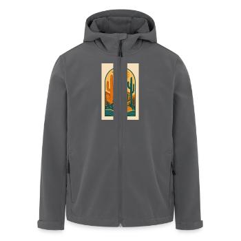 Desert Drift – Retro Tram in the Dunes - Men’s Recycled Softshell Jacket by Stanley/Stella - anthracite - Front - AI Model Male 185 light (185cm)