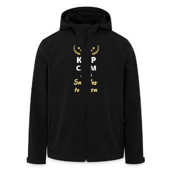 "Bleiben Sie ruhig und sagen Sie Ja zur Pizza" - Gourmandise - Recycelte Männer Softshell-Jacke von Stanley/Stella - Schwarz - Vorne - AI Model Male 185 light (185cm)