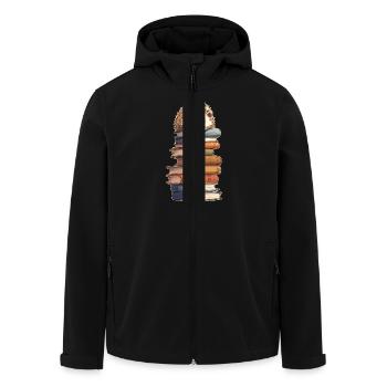 Hedgehog on stack of books - Men’s Recycled Softshell Jacket by Stanley/Stella - black - Front - AI Model Male 185 light (185cm)