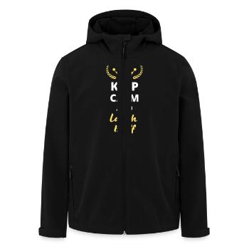 "Bleib ruhig und lach darüber" T-Shirt - Humor - Recycelte Männer Softshell-Jacke von Stanley/Stella - Schwarz - Vorne - AI Model Male 185 light (185cm)
