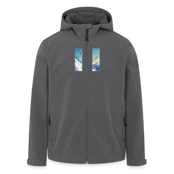 Schneemann auf Snowboard – Sprung ins Winter - Recycelte Männer Softshell-Jacke von Stanley/Stella - Schwarz - Vorne - AI Model Male 185 light (185cm)