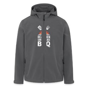 BBQ King – Real Men sent le gril - Veste softshell homme en polyester recyclé Stanley/Stella - noir - Devant - AI Model Male 185 light (185cm)