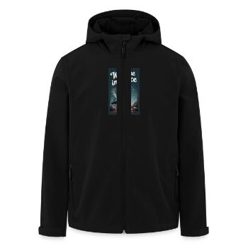 Ein netter, kleiner Alien entsteigt seinem UFO - Recycelte Männer Softshell-Jacke von Stanley/Stella - Schwarz - Vorne - AI Model Male 185 light (185cm)