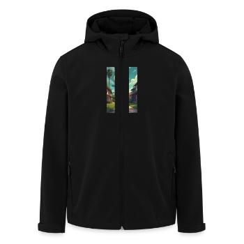 Ein netter, kleiner Alien entsteigt seinem UFO - Recycelte Männer Softshell-Jacke von Stanley/Stella - Schwarz - Vorne - AI Model Male 185 light (185cm)