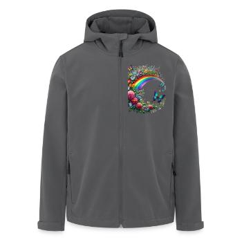 Floral tendril flower floral butterfly rainbow - Men’s Recycled Softshell Jacket by Stanley/Stella - black - Front - AI Model Male 185 light (185cm)