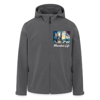 Mountain View with Forest Cabin and Lake - Men’s Recycled Softshell Jacket by Stanley/Stella - black - Front - AI Model Male 185 light (185cm)
