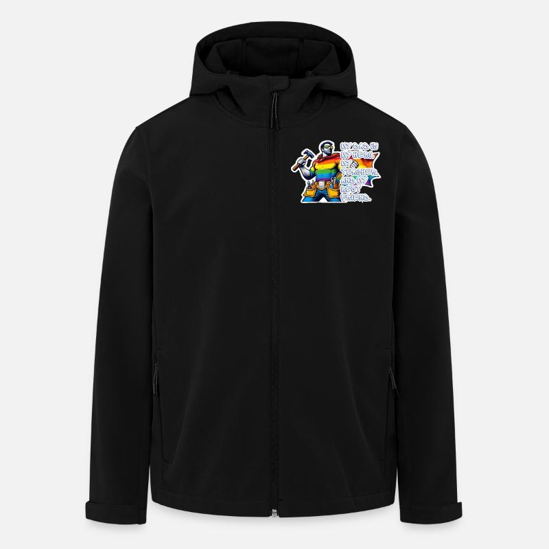 Pappa – Superhjälte i regnbågens färger - Softshelljacka herr i återvunnen polyester Stanley/Stella - svart