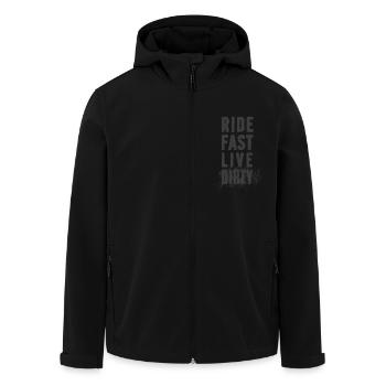 RIDE FAST LIVE DIRTY – MOUNTAINBIKE - MOTOCROSS - Recycelte Männer Softshell-Jacke von Stanley/Stella - Schwarz - Vorne - AI Model Male 185 light (185cm)