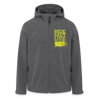 RIDE FAST LIVE DIRTY – MOUNTAINBIKE - MOTOCROSS - Recycelte Männer Softshell-Jacke von Stanley/Stella - Schwarz - Vorne - AI Model Male 185 light (185cm)